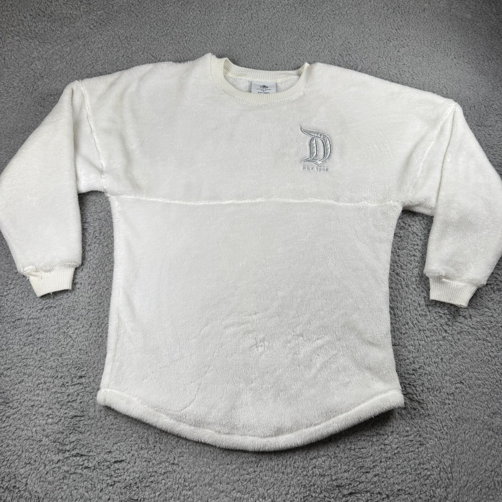 Authentic Disney Parks‎ Small White Pullover Sweater Disneyland Fleece *Flaws*